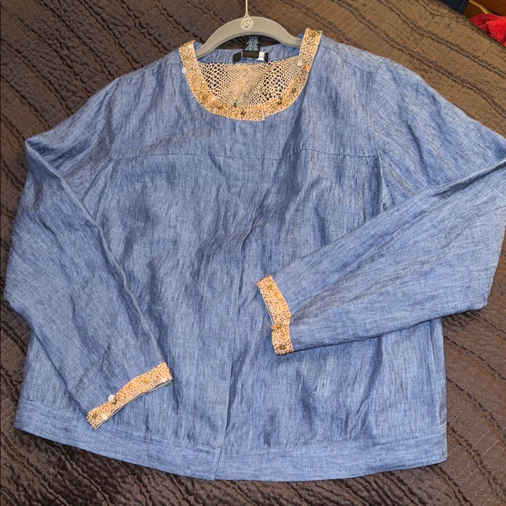 Reversible Vintage Saint Tropez West Blue Denim Look Linen Jacket Size XL
